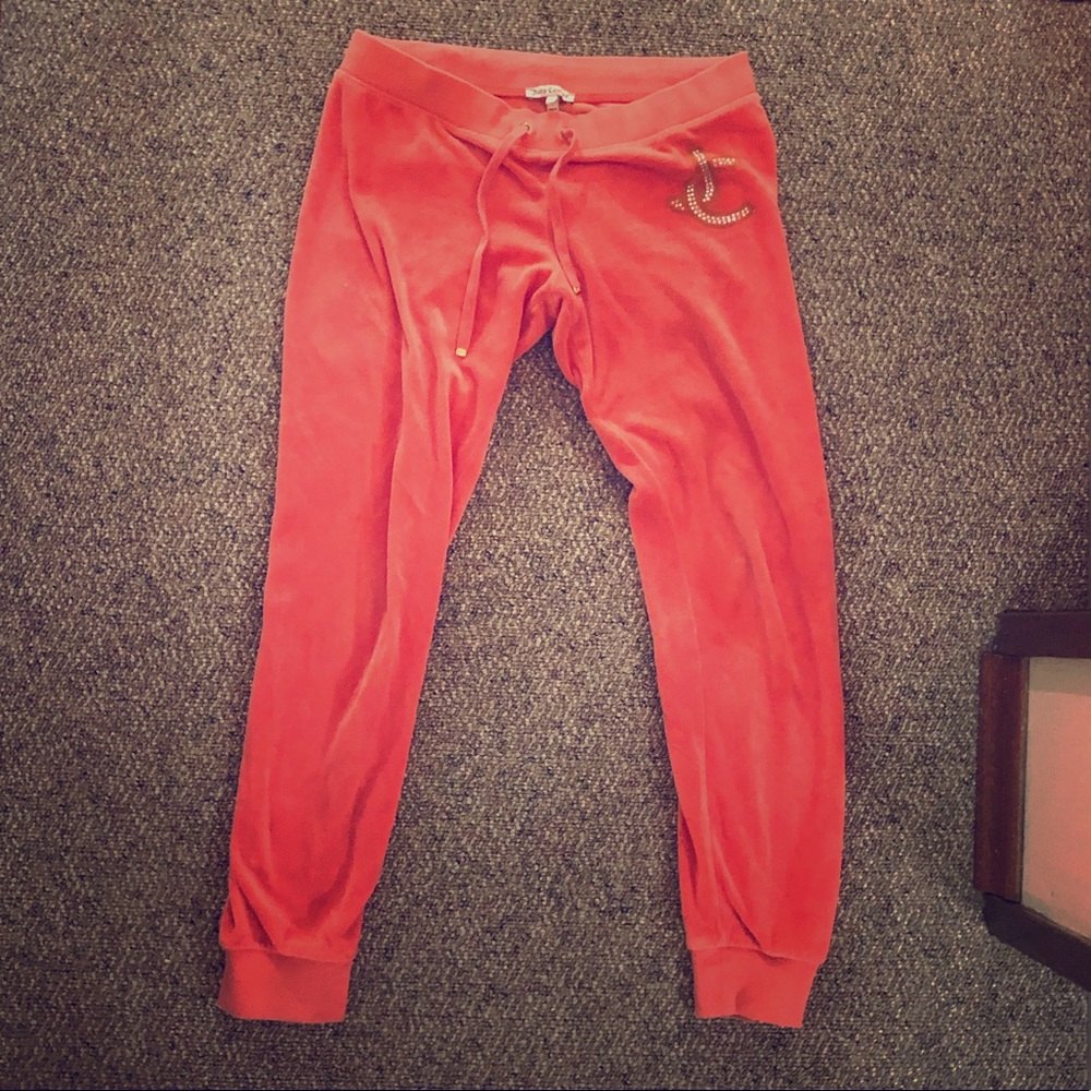 Coral velour Juicy Couture straight leg sweats